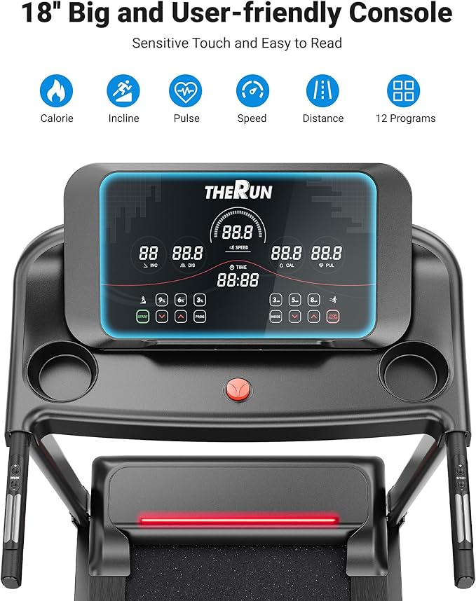THERUN Home Treadmill with Incline Adjust, 3.0 HP Treadmill, Heart Rate Monitoring, Wider Running Belt