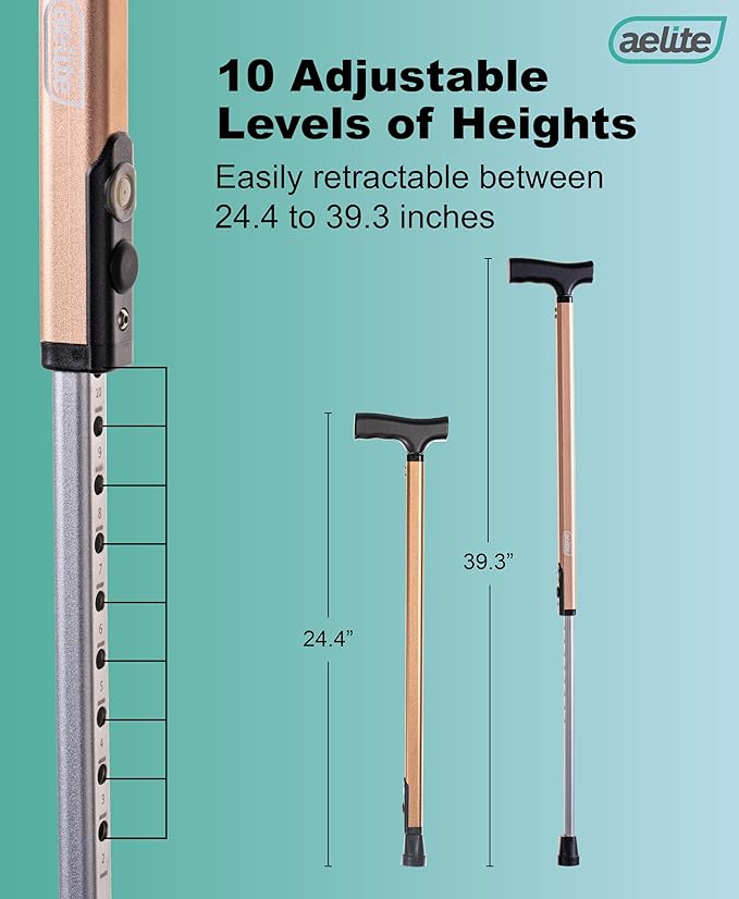 Aelite Walking Cane for Men and Women - Light, Durable, Retractable, Heavy Duty, Ergonomic Handle, High-Grade Aluminum Alloy, Canes for Seniors and Adults