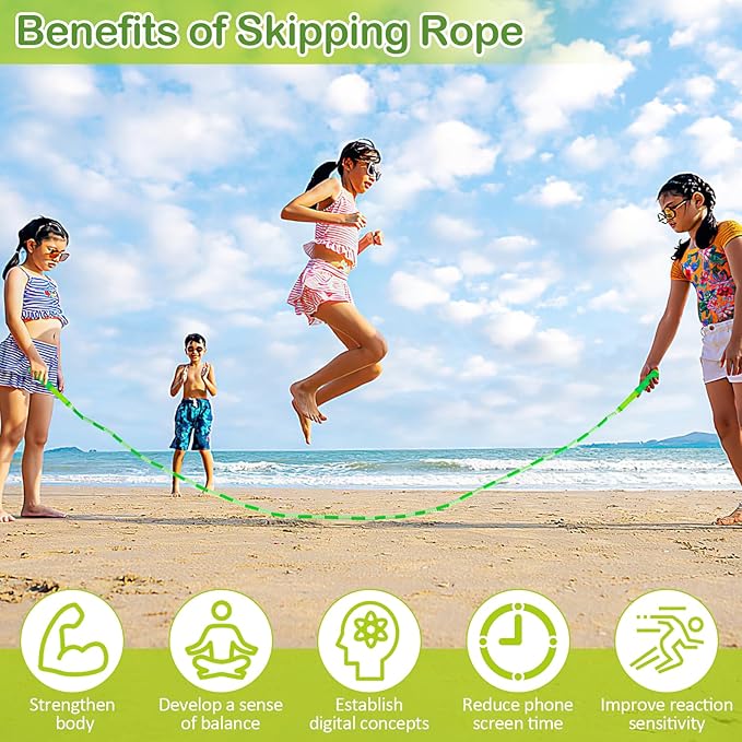 Jump Rope for Kids, Adjustable Jump Ropes for 4 5 6 7 8 10 12, Tangle Free Jumping Rope Age 8-12, Segmented Soft Beaded Skipping Rope for Women Fitness