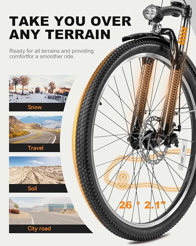 Cores Electric Bike for Adults, 26" Electric Commuter Bike with 1200W Peak Motor, 28MPH 70 Miles Max, 48V 576Wh Removable Battery, 7-Speed City Cruiser Mountain E Bike for Commuting