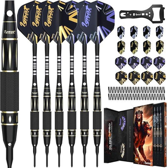 IgnatGames Premium Soft Tip Darts – 6/12 Pack Brass Barrels with Aluminum Shafts, 16 GlideXPro Flight Set, Tool Kit, Giftable Case & 100 Extra Tips