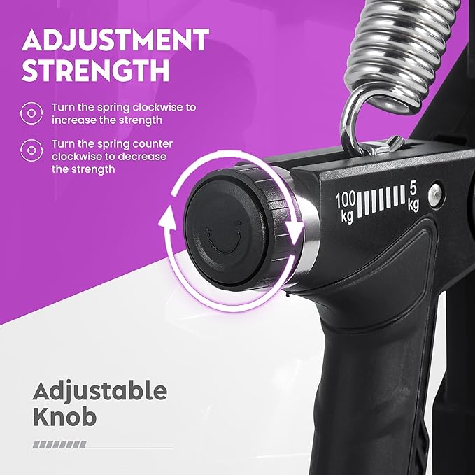 Hand Gripper Strengthener, Adjustable Resistance 22-220Lbs (10-100kg) Forearm Exerciser, Grip Strength Trainer for Muscle Building & Injury Recovery, Aerobic Hands