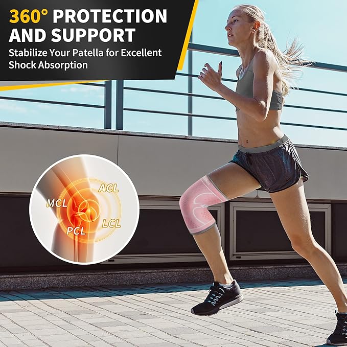 CAMBIVO 2 Pack Knee Brace, Knee Compression Sleeve for Men and Women, Knee Support for Running, Workout, Gym, Hiking, Sports (Rose,Large)