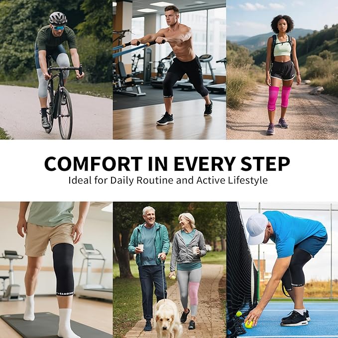 CAMBIVO Elite Motion Series Knee Brace for Women and Men (2 Pack), Ultra-Thin Lightweight Knee Compression Sleeve with Reflective Design for Pain Relief, Running, Workouts, Daily Use (Gray, Large)