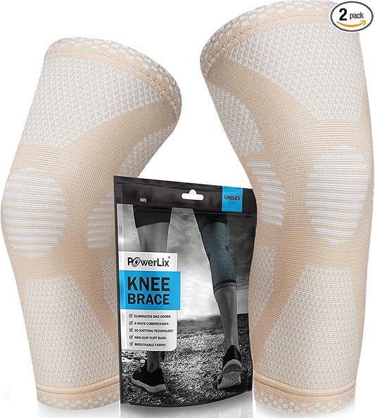 POWERLIX Knee Compression Sleeve (Pair) - Best Knee Brace for Knee Pain for Men & Women – Knee Support for Running, Basketball, Volleyball, Weightlifting, Gym, Workout, Sports