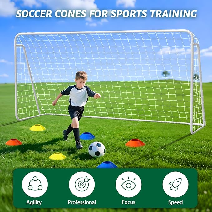 NAIZEA Soccer Goal - 12x6FT/16x7FT/10x6FT/8x6FT/6x4FT Soccer Goals for Backyard - Metal Soccer Goals for Youth Adult - Multiple Sizes Colors - Perfect for Games Indoor Outdoor Practice