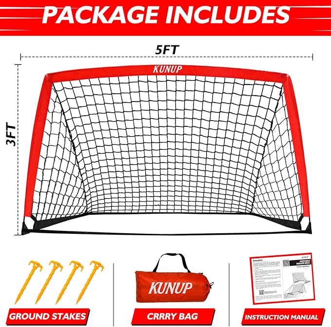 5×3 6x4 9x5 FT Portable Kids Soccer Goal for Backyard, Foldable Soccer Practice Net with Carrying Bag for Toddler Youth Adult Pop Up Soccer Training Equipment Indoor and Outdoor Sports Game