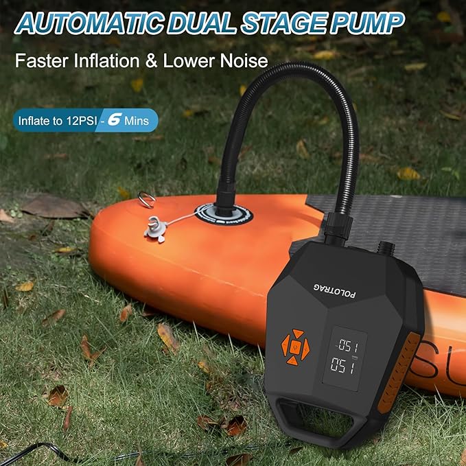Paddle Board Pump, SUP Pump Electric Portable with Auto-Off/Deflation, 12V DC Car Connector Air Pump for Inflatables, Kayak and Air Mattress