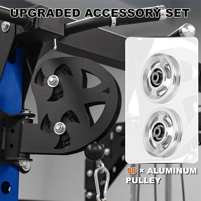 Smith Machine Home Gym with Aluminum Pulley Set- 2000lbs Capacity All-in-One Power Rack with Cable Crossover, Pull-Up Bar & Dip Station, Includes 18 Attachments, P107 Anvil