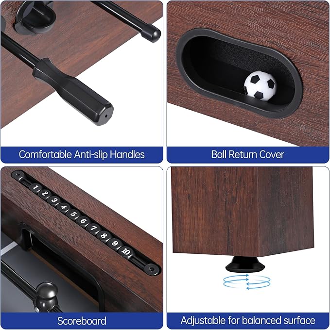 54 Inch Large Size Foosball Table for Adults, Competition Full Size Soccer Game Table with 2 Balls, Football Table Game Room