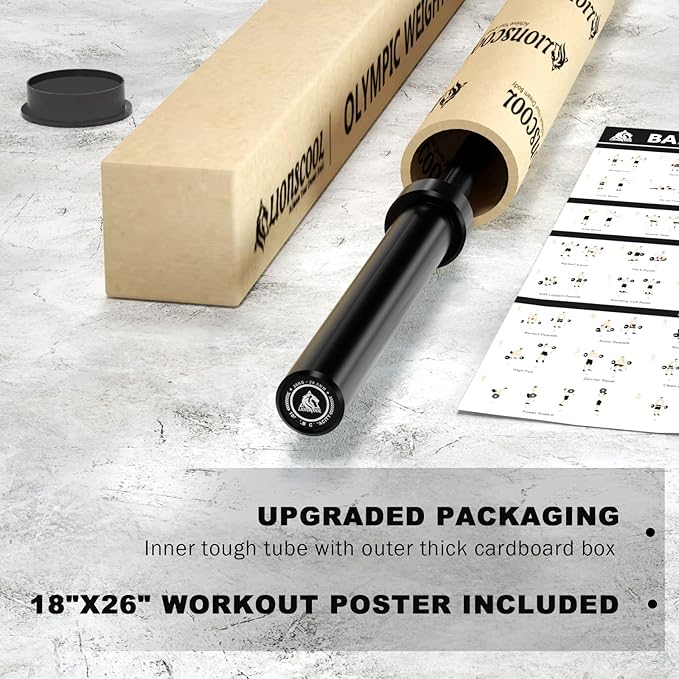 LIONSCOOL 7FT Olympic Barbell for Weightlifting, Power Lifting, 2 Inch Strength Training Bar for Squats, Deadlifts, Presses, Rows, Curls - 700lbs/1000lbs/1500lbs Capacity