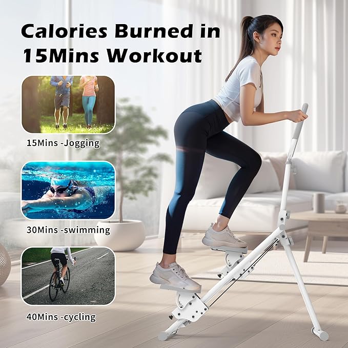 Leikefitness Stair Stepper for Home Gym,Vertical Climber Machine for Full-Body Workout,Foldable Cardio Stepper with Adjustable Handle and Treads for Women & Men (White)