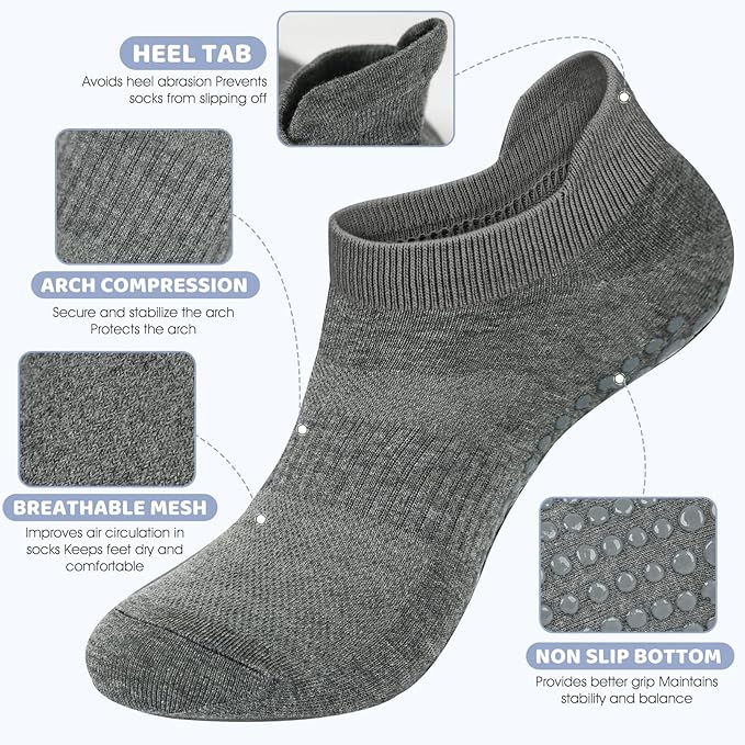 AURUZA Grip Socks for Women Men Pilates Grip Socks Non Slip Yoga Sock with Grips for Barre Barefoot Hospital Grippy Sock