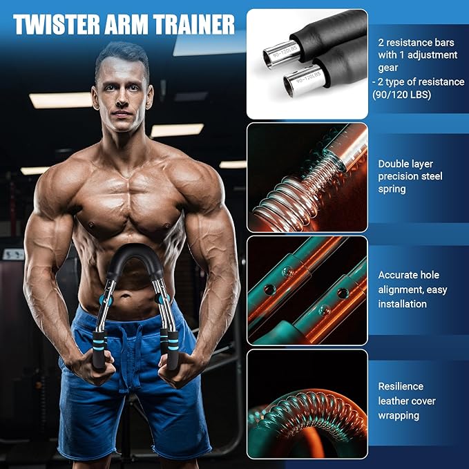 Twister Arm Trainer, Adjustable 6 Resistance Levels(30-120lb) Twister Arm Chest Exerciser with 4 Springs & Poster for Men & Women, Chest Workout Device Equipment for Chest Clip Muscle & Arm Strength