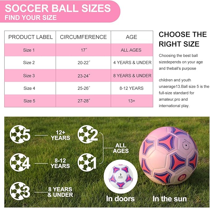 STEEFAN Pink Soccer Ball Full Size 3/4/5 for Kids Outdoor Play,Color Change Soccer Stuff with Official Size Ball Needles and Air Pump,Gift for Kid Teen Girl Junior,Indoor Outdoor Game Soccer Ball