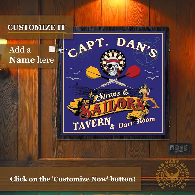 THOUSAND OAKS BARREL CO. | Personalized Dartboard & Cabinet Set with 6 Steel Tip Darts