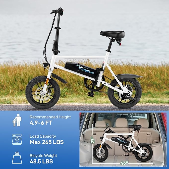 Winado Electric Bike for Adults, 14" Folding Electric Bicycle 450W Motor with Dual Disc Brakes, Max Range 25Miles(Pedal-Assist) & Speed 15.5MPH, Foldable Commuter City Ebike for Adults/Teens