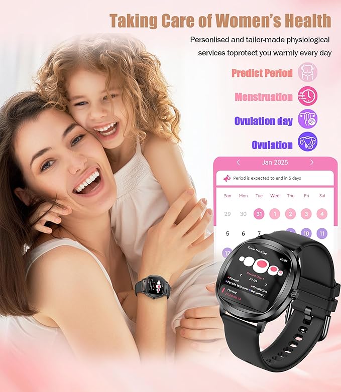 Women's 2pc Band Sports Watch/Smart Watch 1.72" Fitness Tracker with Heart Rate Monitor, 100+ Sports Modes, Sleep Tracking, 7-Day Battery, IP68 Waterproof (Black)