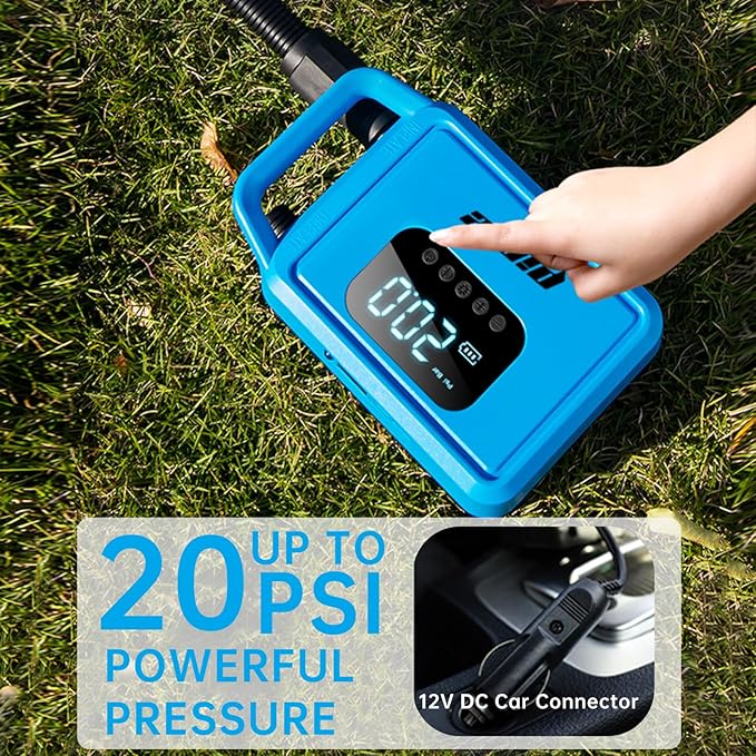 PIRIE Electric Paddle Board Pump,with Auto-Off Intelligent Dual-Stage Inflation & Deflation, for Kayaks and Boats