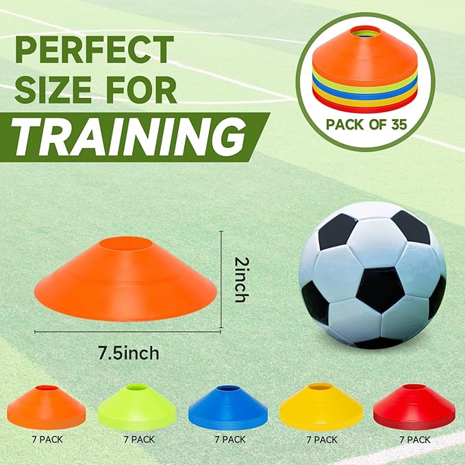 35/65 PCS Agility Soccer Cones for Training, Reusable Sports Cones for Drills with Mesh Bag, Training Cones for Soccer Practice, Football, Basketball - Disc Cones Training Equipment