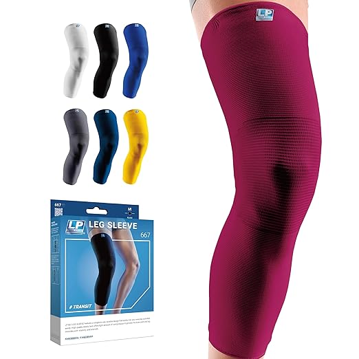 LP SUPPORT 667 Compression Sleeve Leg Full Length for Sports, Cycling, Running, Basketball, for Men & Women (Burgundy, L, 1pc)