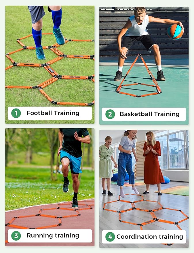 GHB Hex Agility Rings Speed Rings with Carrying Bag 6 Set Portable Hexagon Rings, Agility Ladder for Agility Footwork Training