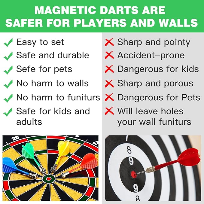 Magnetic Dart Board for Kids and Adult.16in 2 in 1 Double-Sided Large Size with 12 Magnetic Dart+12Sticky Balls,Safe Dart Game Set for 3-12 Year Old,Fun Family Game Friends Gifts