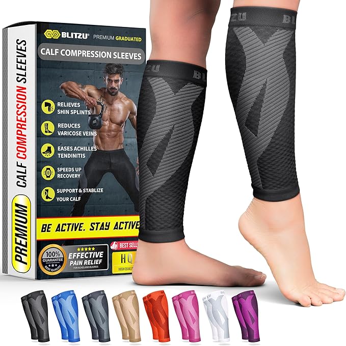 BLITZU Calf Compression Sleeve for Men & Women Footless Compression Socks Support Runners Leg Sleeve Shin Splints Pain Relief