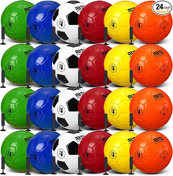 24 Pack Operation Christmas Deflated Soccer Balls with Pump Bulk Items, Machine Stitched Soccer Ball for Outdoor Indoor Training Sports, Birthday Gift Party Supplies
