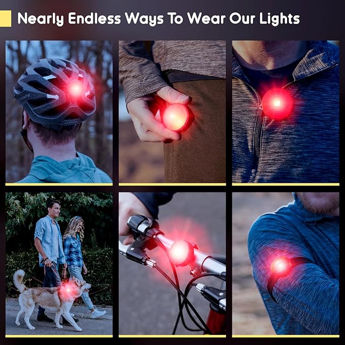 Everbeam E100 LED Safety Lights for Walking at Night - Waterproof Bike Light Excellent for Runners, Cycling, Dog Walking, Kayaking-Bright Clip On LED Light, Many Straps for Wearing - 2 Pack, Red