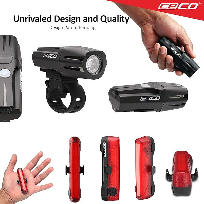 CECO-USA: 1000 Lumen Headlight & 80 Lumen COB LED Tail Light for Cyclists who Want to See far & to be seen from Super Wide Angle. Brightest USB Rechargeable Bike Light Set Available for All Cyclists