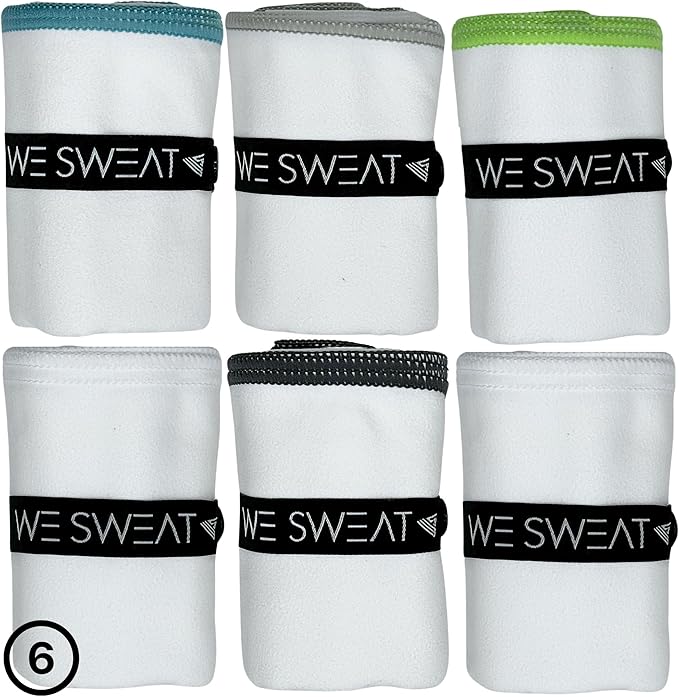 We Sweat’s (6 Pack) Microfiber Gym Towels, Silver ION Odor-Free Absorbent Fiber, Fast Drying Men & Women Workout Gear for Body Sweat, Towels, Sports Exercise Fitness Gear