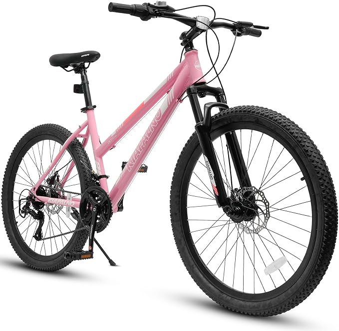 24 26 Inch Women Girls Mountain Bike, Disc/V Brakes 21 Speeds Women Bike, Sturdy Steel Frame and Suspension Fork, Stylish Adult and Teens Bicycle for Urban Trail Snow Commuter