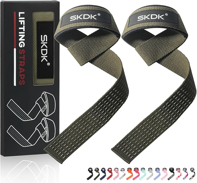 SKDK Cotton Hard Pull Wrist Lifting Straps Grips Band-Deadlift Straps with Neoprene Cushioned Wrist Padded and Anti-Skid Silicone - for Weightlifting, Bodybuilding, Xfit, Strength Training