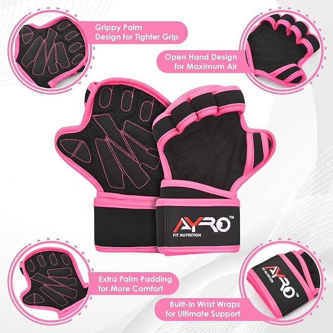 AYRO Workout Gloves for Men & Women – Ventilated Weight Lifting Gloves with Wrist Support - Gym Gloves for Men, Breathable Palm Padding, Non-Slip Grip – Ideal for Gym, Fitness, Cross Training, Size : Medium