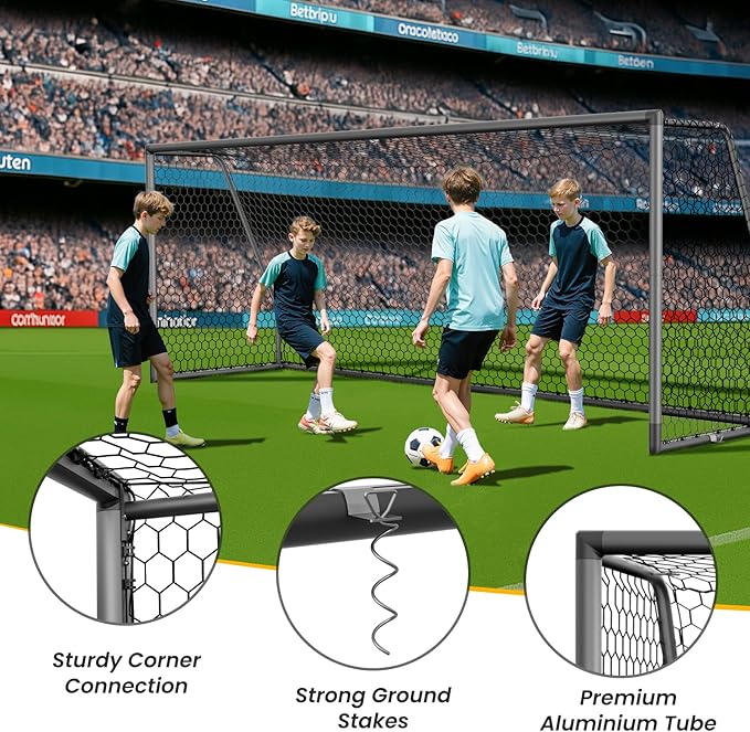 NAIZEA Soccer Goal - 12x6FT/16x7FT/10x6FT/8x6FT/6x4FT Soccer Goals for Backyard - Metal Soccer Goals for Youth Adult - Multiple Sizes Colors - Perfect for Games Indoor Outdoor Practice