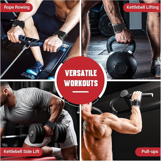 Weight Lifting Wrist Strap, Double Layer Leather Wrist Strap for Deadlift and Powerlifting, Adjustable Neoprene Padded Gym Workout Lifting Hooks (Pair)