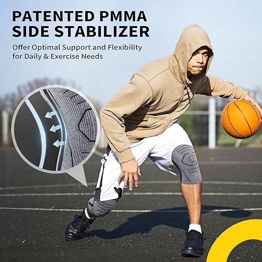 CAMBIVO Knee Brace for Women and Men with Side Stabilizer 2 Pack, Lightweight Knee Compression Sleeves for Knee Pain Relief, Knee Sleeves for Running, Workout and Daily Activities (Gray, Large)