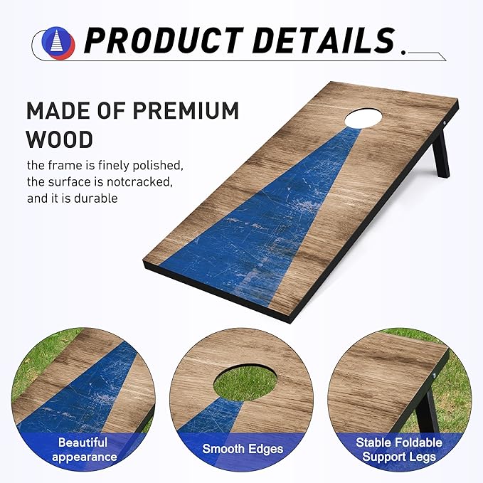 4x2 Ft Cornhole Boards Set, Premium Regulation Size Cornhole Boards with 8 All-Weather Bean Bags, Carrying Case and Scoreboard