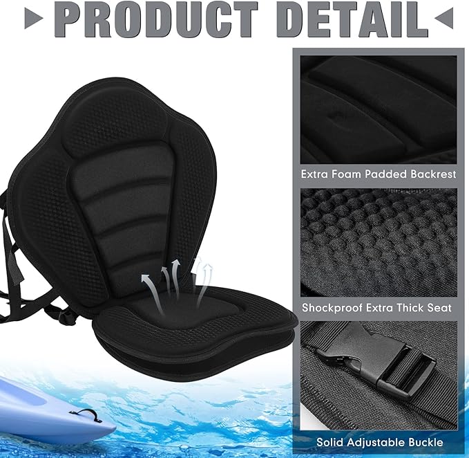 Lewtemi 2 Set Thicken Kayak Seat with Back Support Canoe Paddle Board Seat with Detachable Storage Bag Adjustable Sit on Top Paddleboard Cushion for Kayaking Canoeing Rafting