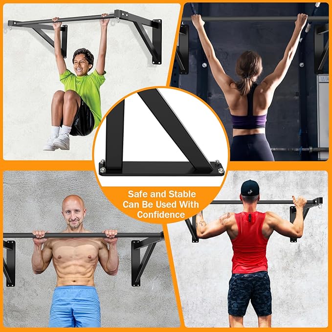 Wall Mounted Pull Up Bar, Heavy Duty Chin Up Bar - Upgrade 1110 lbs Weight Capacity, Multi-Grip Pull Ups, Strength Training Pull-Up Bars for Home Garage Gym Versatile Workouts