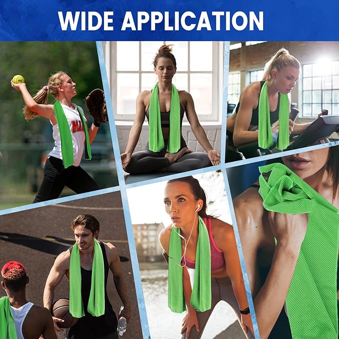 Hosuly 150 Pack Cooling Towels Bulk 40 x 12 Inch Large Chilly Breathable Sweat Sports Cold Towels Sublimation Microfiber Ice Neck Rags for Hot Weather Workout Baseball Softball Gym Team Gift(Green)