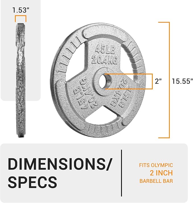 BalanceFrom Tri-Grip Cast Iron Weight Plates Set, 2-Inch Center Hole, Gray Color, for Home Gym, Weightlifting, and strength Training