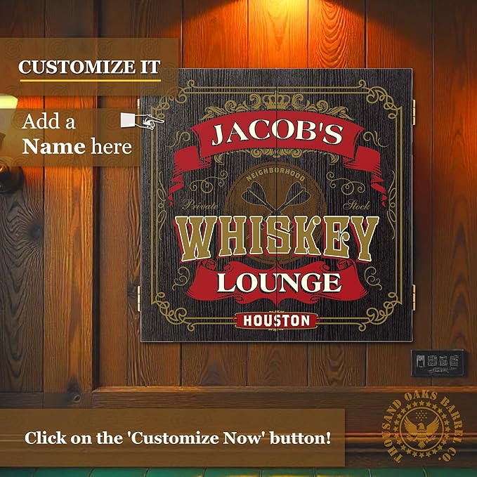 THOUSAND OAKS BARREL CO. | Personalized Dartboard & Cabinet Set with 6 Steel Tip Darts