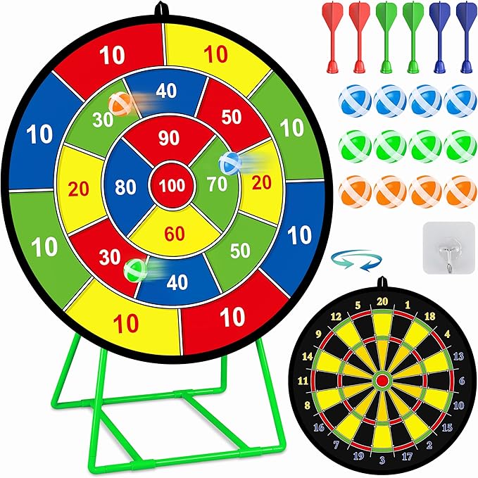 Large Dart Board for Kids, Kids Double-Sided Dart Board with Sticky Balls and Darts, Indoor/Outdoor Sport Fun Party Play Game Toys, Gifts for 3 4 5 6 7 8 9 10 11 12 Year Old Boys Girls