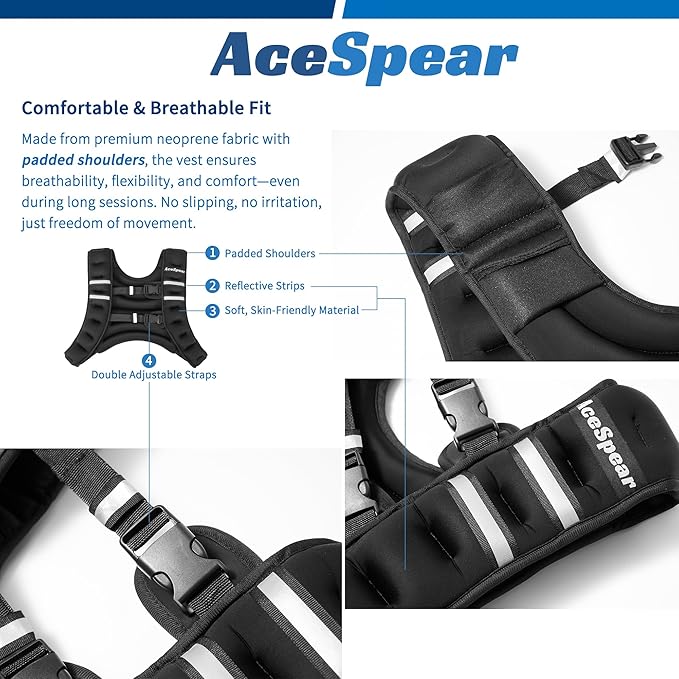 AceSpear Weighted Vest for Men Women 6lbs/8lbs/10lbs/12lbs/14lbs/16lbs/18lbs Body Weight Vest with Reflective Stripe for Running Walking Jogging Fitness Strength Training Workout