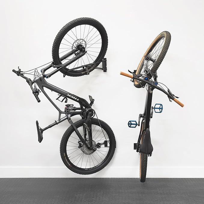 StoreYourBoard SwivelStow Mountain Bike Storage Rack 4 Pack – Heavy Duty Bike Hanger, No-Lift Bike Wall Mount for Garage Bike Storage, MTB and E-Bike, Holds 70 lbs, Patent-Pending
