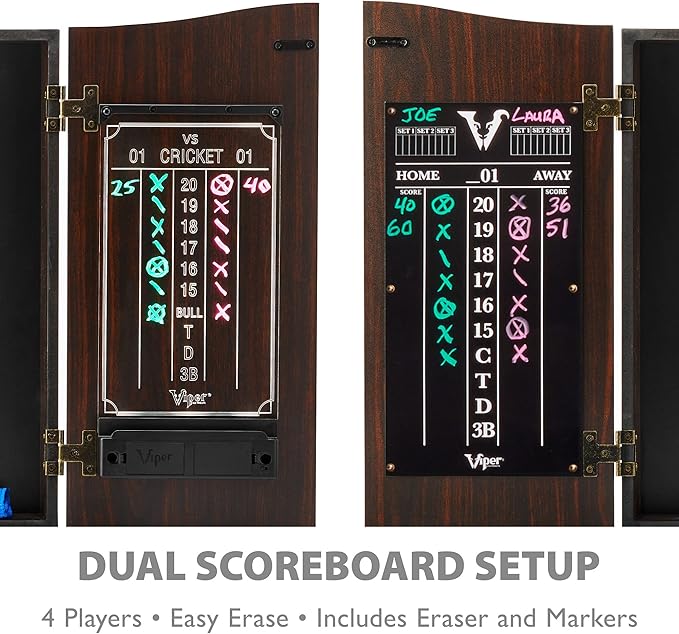 Viper by GLD Products Vault Deluxe Dartboard Cabinet with Shot King Sisal Dartboard and Illumiscore Scoreboard, Wood