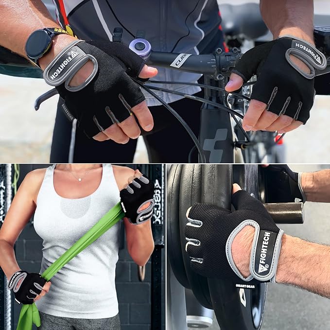 FIGHTECH Workout Gloves for Men and Women, Fingerless Weight Lifting Gloves with Cushioned Palms, Gym Gloves for Exercise Fitness Training Climbing Cycling, Breathable and Lightweight