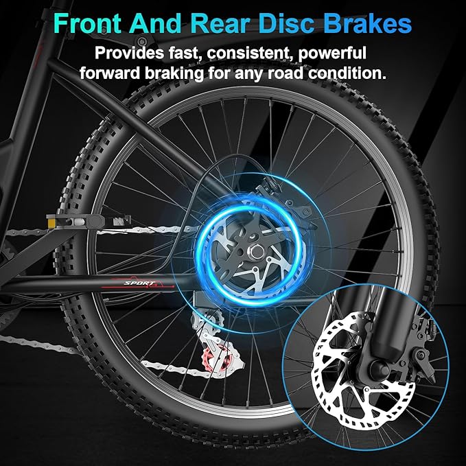 F26 Electric Mountain Bike for Adults,1500W Peak Motor, 55-Mile Range, 28MPH, 48V 10AH Detachable Battery, 7-Speed, 26-Inch Tires and Front Fork Fuspension Commuter Electric Bicycle